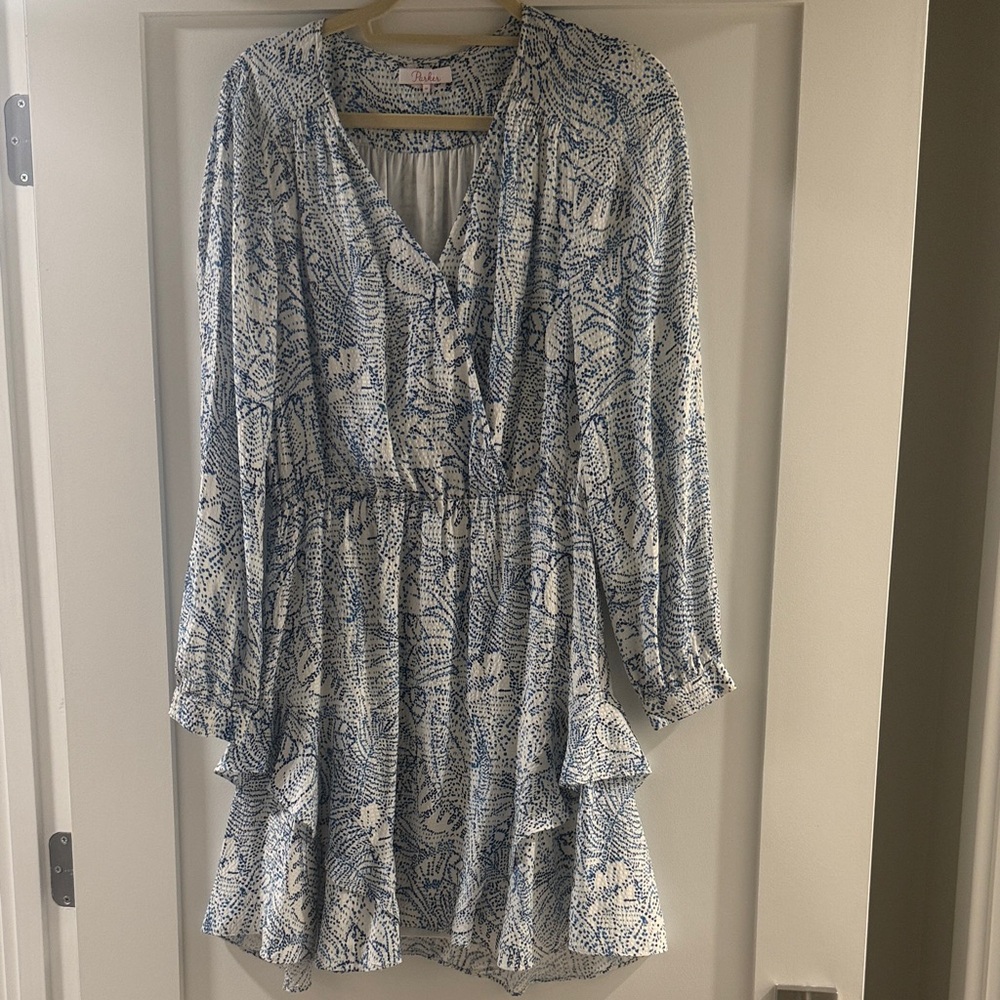 Parker Blue and White Long Sleeve Printed Dress